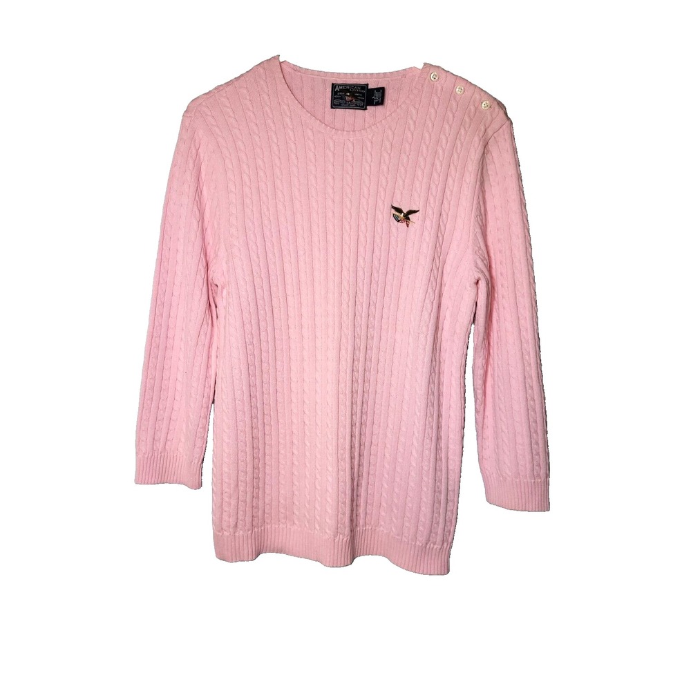 American‎ Eagle Sweater Womens Pink Cable Knit Pullover Scoop Neck Preppy Large
